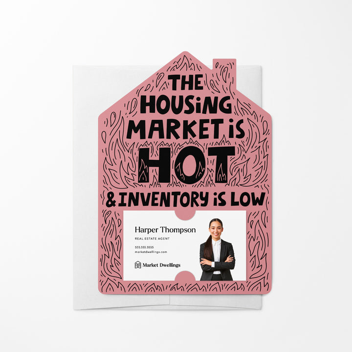 Set of The Housing Market is Hot and Inventory is Low Real Estate Mailers | Envelopes Included | M31-M001 Mailer Market Dwellings LIGHT PINK