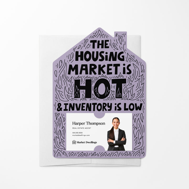 Set of The Housing Market is Hot and Inventory is Low Real Estate Mailers | Envelopes Included | M31-M001 Mailer Market Dwellings LIGHT PURPLE