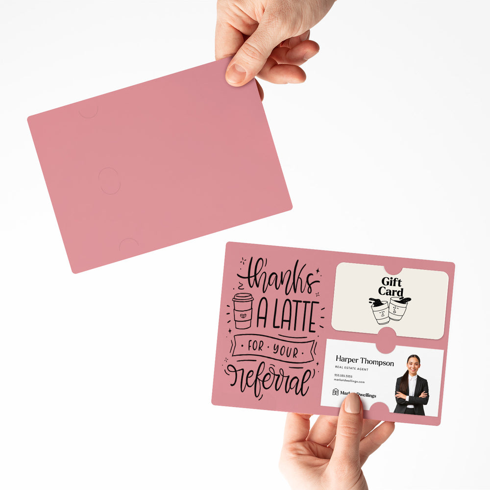 Set of "Thanks A Latte For Your Referral" Coffee Gift Card & Business Card Holder Mailer | Envelopes Included | M31-M008 Mailer Market Dwellings