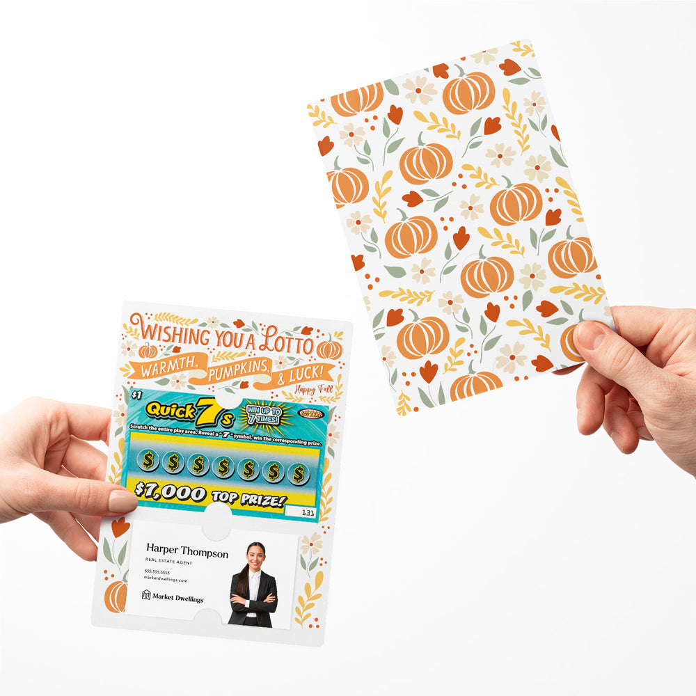 Set of Wishing You A Lotto Warmth, Pumpkins, & Luck Happy Fall Lotto Mailers | Envelopes Included Mailer Market Dwellings