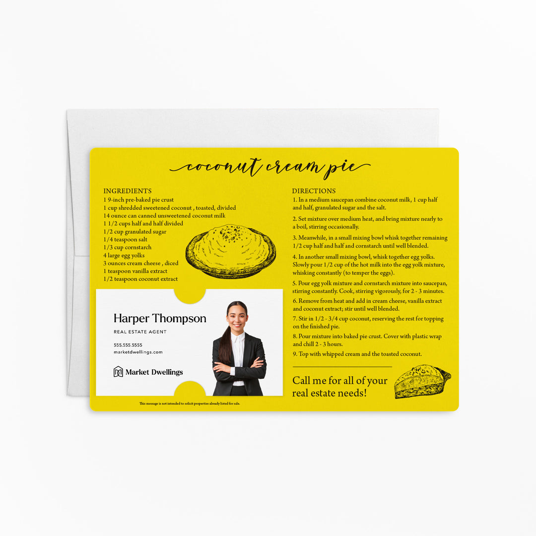 Set of "Coconut Cream Pie" Recipe Cards | Envelopes Included M32-M004 Mailer Market Dwellings LEMON