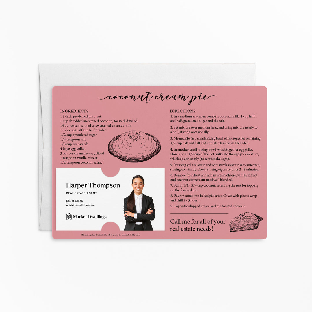 Set of "Coconut Cream Pie" Recipe Cards | Envelopes Included M32-M004 Mailer Market Dwellings LIGHT PINK