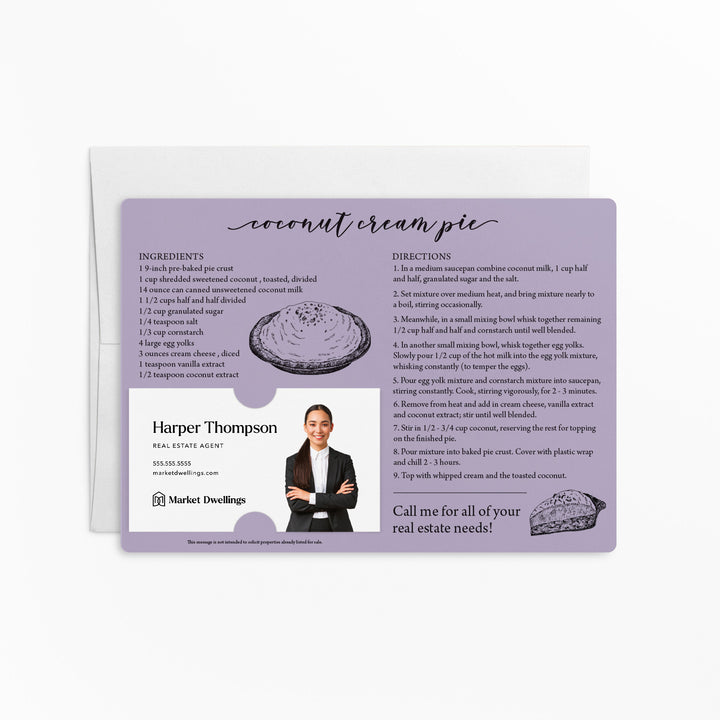 Set of "Coconut Cream Pie" Recipe Cards | Envelopes Included M32-M004 Mailer Market Dwellings LIGHT PURPLE