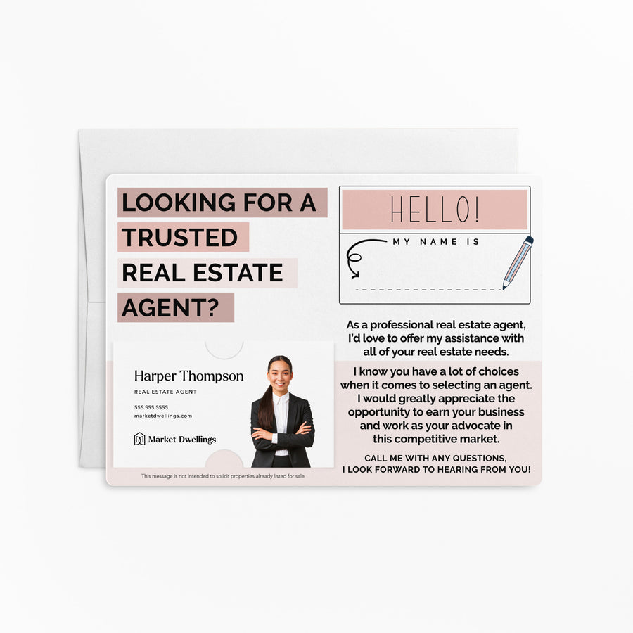 Set of Looking For A Trusted Real Estate Agent Mailers | Envelopes Included | M33-M004 Mailer Market Dwellings