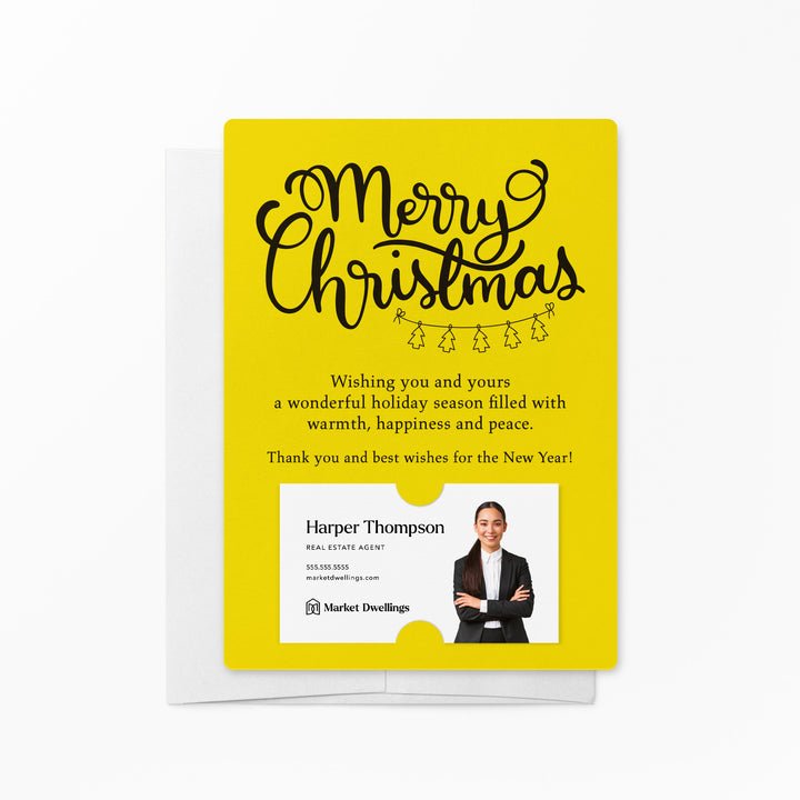 Set of "Merry Christmas" with String of Trees Mailer | Envelopes Included | M33-M007 Mailer Market Dwellings LEMON