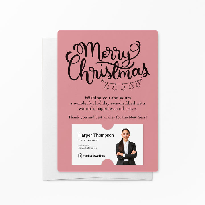 Set of "Merry Christmas" with String of Trees Mailer | Envelopes Included | M33-M007 Mailer Market Dwellings LIGHT PINK