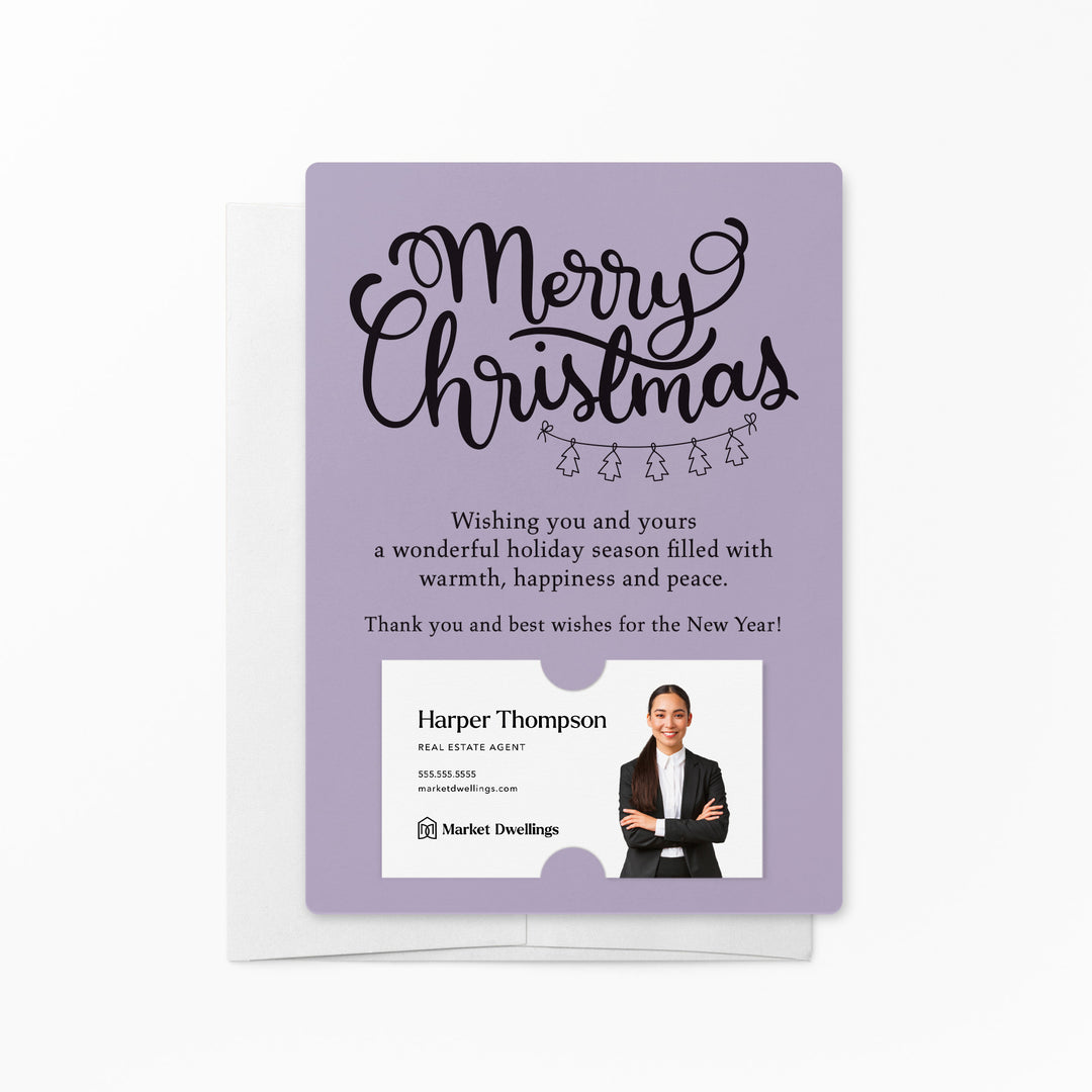 Set of "Merry Christmas" with String of Trees Mailer | Envelopes Included | M33-M007 Mailer Market Dwellings LIGHT PURPLE