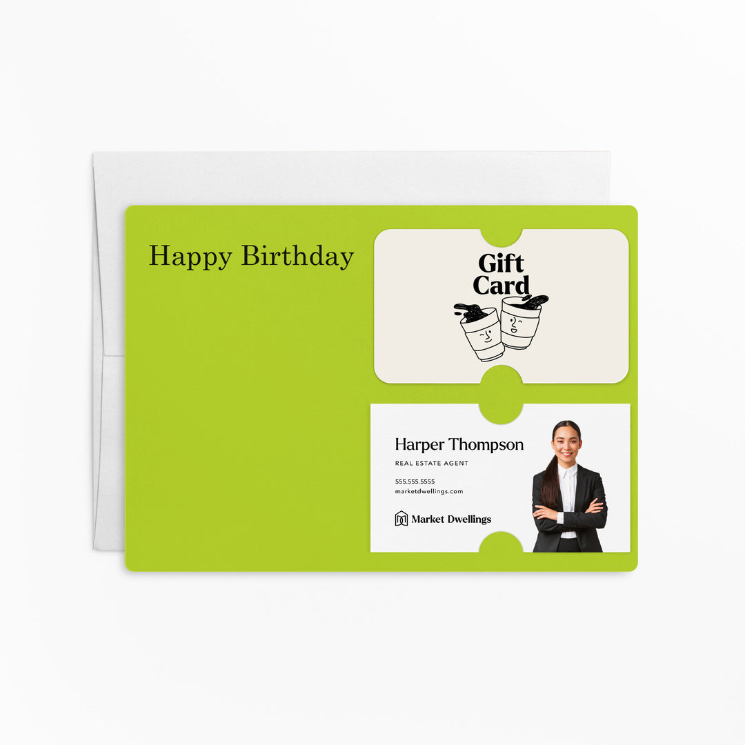 Set of "Happy Birthday" Gift Card & Business Card Holder Mailer | Envelopes Included | M33-M008 Mailer Market Dwellings GREEN APPLE