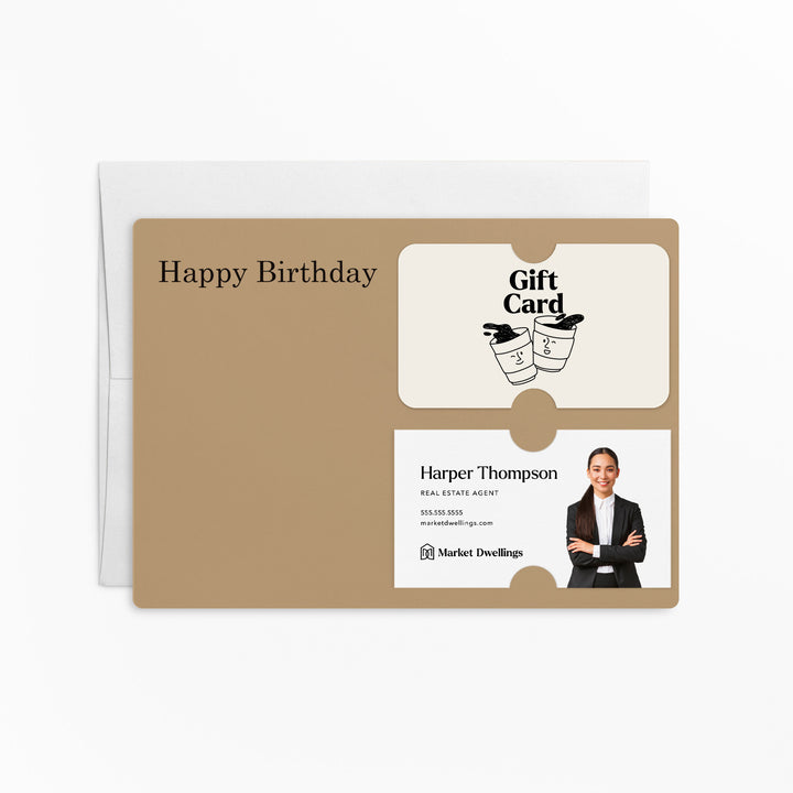 Set of "Happy Birthday" Gift Card & Business Card Holder Mailer | Envelopes Included | M33-M008 Mailer Market Dwellings KRAFT