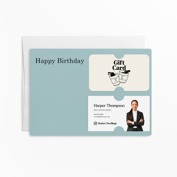 Set of "Happy Birthday" Gift Card & Business Card Holder Mailer | Envelopes Included | M33-M008 Mailer Market Dwellings LIGHT BLUE