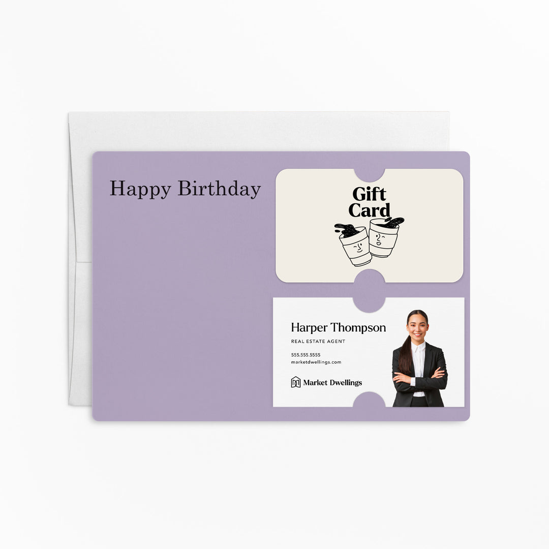 Set of "Happy Birthday" Gift Card & Business Card Holder Mailer | Envelopes Included | M33-M008 Mailer Market Dwellings LIGHT PURPLE