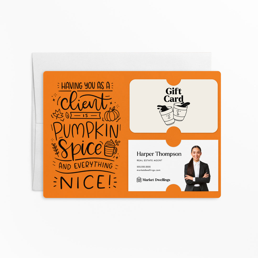 Set of "Pumpkin Spice & Everything Nice" Gift Card & Business Card Holder Mailer | Envelopes Included | M35-M008 Mailer Market Dwellings CARROT