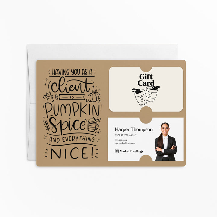 Set of "Pumpkin Spice & Everything Nice" Gift Card & Business Card Holder Mailer | Envelopes Included | M35-M008 Mailer Market Dwellings KRAFT