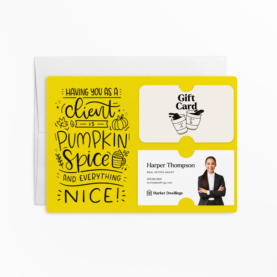 Set of "Pumpkin Spice & Everything Nice" Gift Card & Business Card Holder Mailer | Envelopes Included | M35-M008 Mailer Market Dwellings LEMON