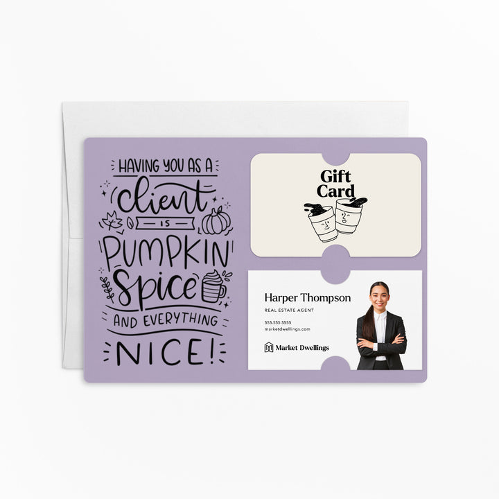 Set of "Pumpkin Spice & Everything Nice" Gift Card & Business Card Holder Mailer | Envelopes Included | M35-M008 Mailer Market Dwellings LIGHT PURPLE