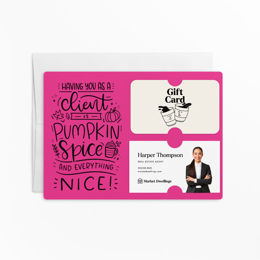 Set of "Pumpkin Spice & Everything Nice" Gift Card & Business Card Holder Mailer | Envelopes Included | M35-M008 Mailer Market Dwellings RAZZLE BERRY