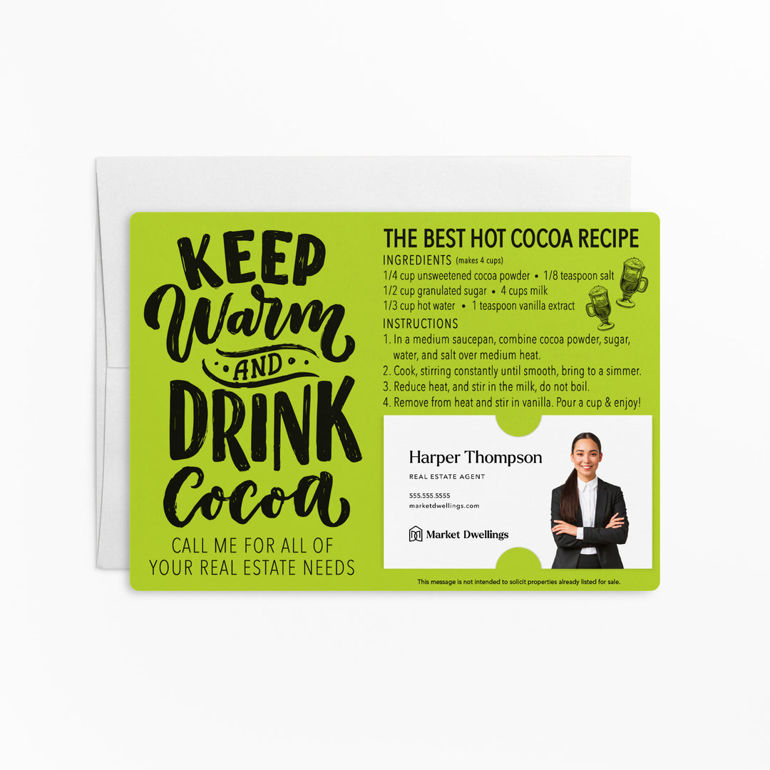 Set of "Keep Warm and Drink Cocoa" Hot Chocolate Recipe Mailer | Envelopes Included | M36-M003 Mailer Market Dwellings GREEN APPLE