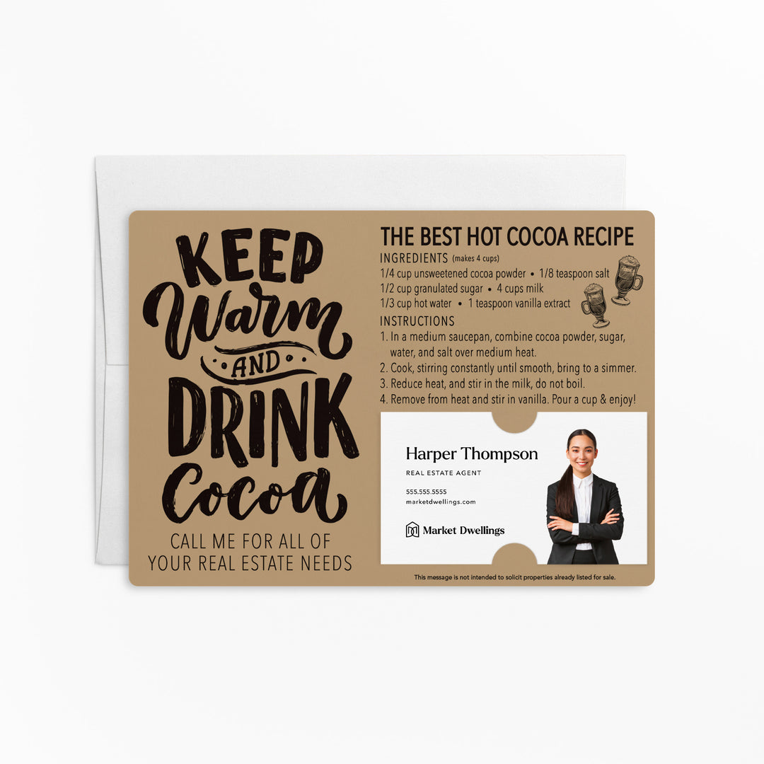 Set of "Keep Warm and Drink Cocoa" Hot Chocolate Recipe Mailer | Envelopes Included | M36-M003 Mailer Market Dwellings KRAFT