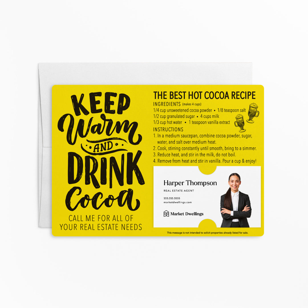 Set of "Keep Warm and Drink Cocoa" Hot Chocolate Recipe Mailer | Envelopes Included | M36-M003 Mailer Market Dwellings LEMON