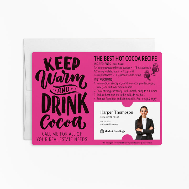 Set of "Keep Warm and Drink Cocoa" Hot Chocolate Recipe Mailer | Envelopes Included | M36-M003 Mailer Market Dwellings RAZZLE BERRY