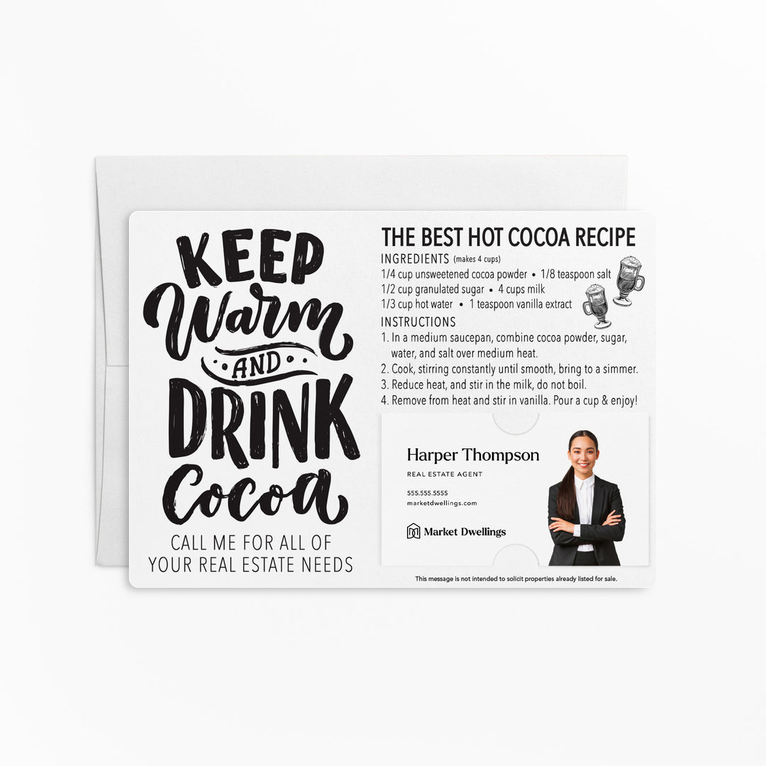 Set of "Keep Warm and Drink Cocoa" Hot Chocolate Recipe Mailer | Envelopes Included | M36-M003