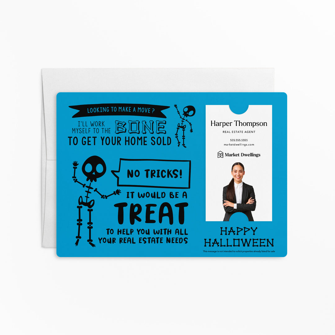 Vertical | Set of Halloween "I'll Work Myself to the Bone to Get Your Home Sold" Mailer | Envelopes Included | M36-M005 Mailer Market Dwellings ARCTIC