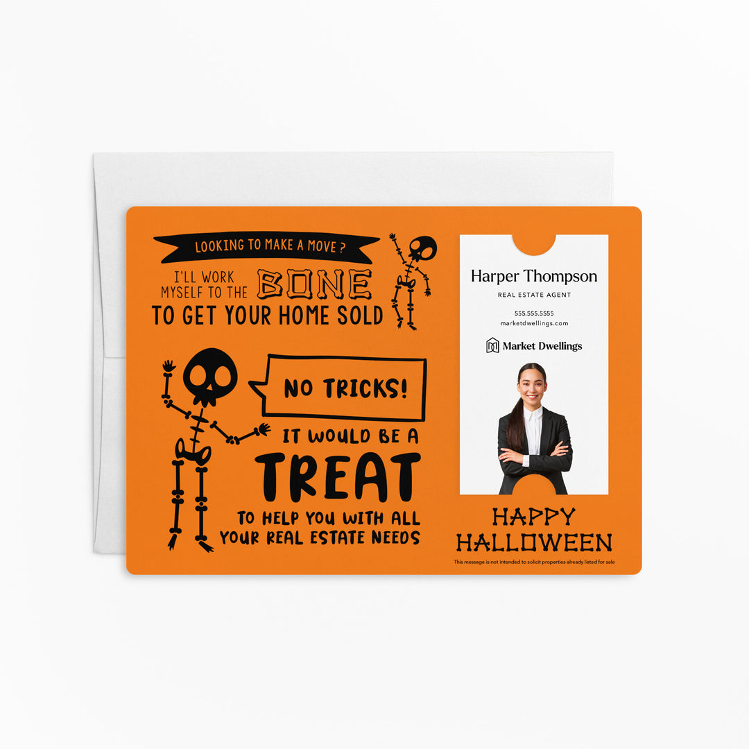 Vertical | Set of Halloween "I'll Work Myself to the Bone to Get Your Home Sold" Mailer | Envelopes Included | M36-M005 Mailer Market Dwellings CARROT