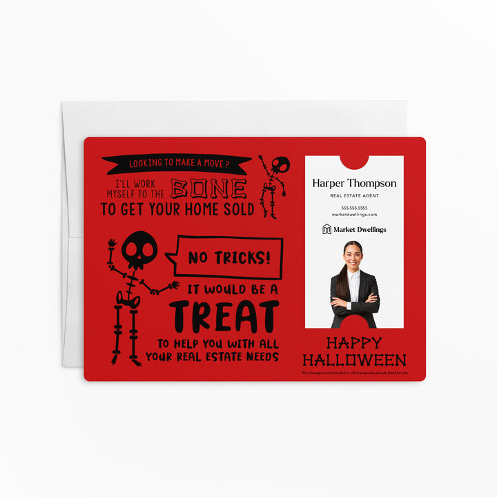 Vertical | Set of Halloween "I'll Work Myself to the Bone to Get Your Home Sold" Mailer | Envelopes Included | M36-M005 Mailer Market Dwellings SCARLET