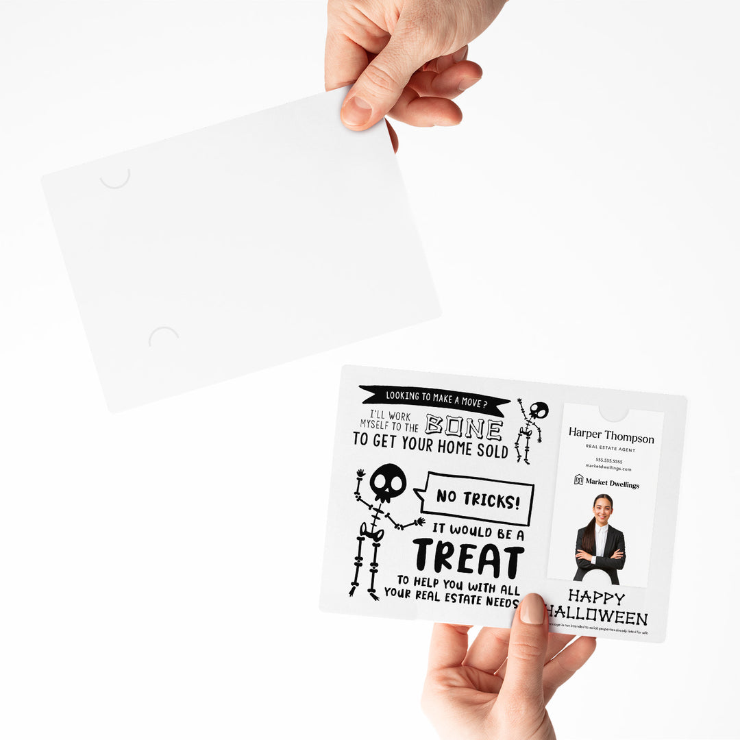 Vertical | Set of Halloween "I'll Work Myself to the Bone to Get Your Home Sold" Mailer | Envelopes Included | M36-M005 Mailer Market Dwellings