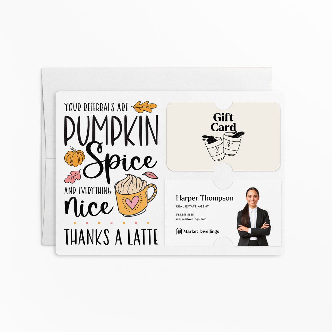 Set of "Pumpkin Spice Referrals" Gift Card & Business Card Holder Mailers | Envelopes Included | M36-M008 Mailer Market Dwellings