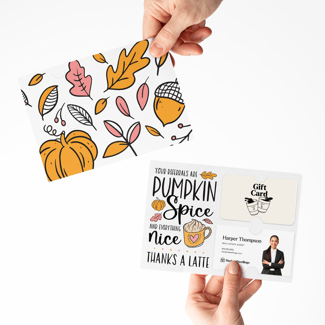 Set of "Pumpkin Spice Referrals" Gift Card & Business Card Holder Mailers | Envelopes Included | M36-M008 Mailer Market Dwellings