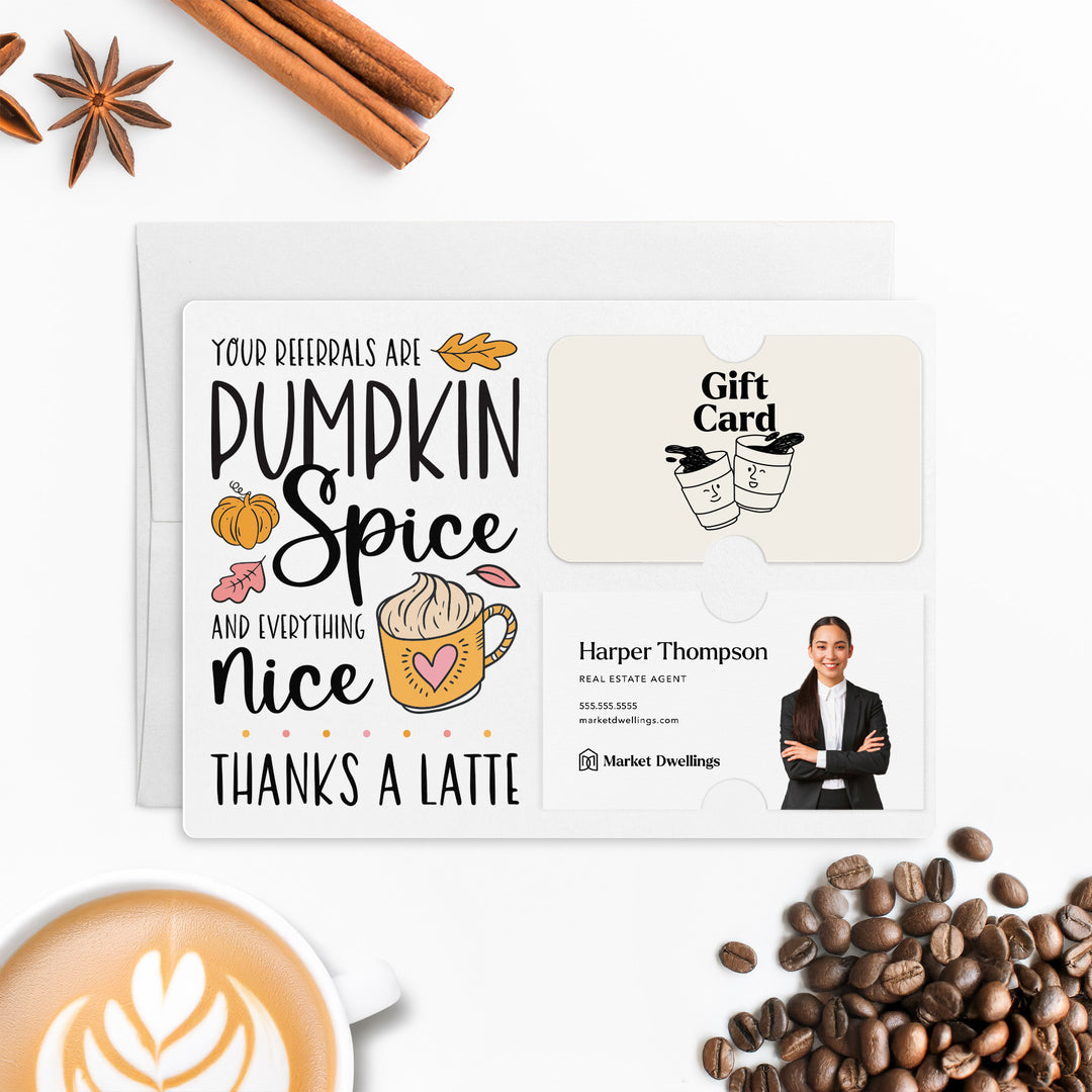 Set of "Pumpkin Spice Referrals" Gift Card & Business Card Holder Mailers | Envelopes Included | M36-M008 Mailer Market Dwellings