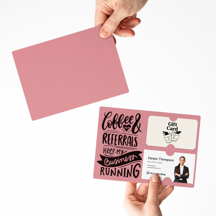 Set of "Coffee and Your Referrals Keep My Business Running" Gift Card & Business Card Holder Mailer | Envelopes Included | M37-M008 Mailer Market Dwellings