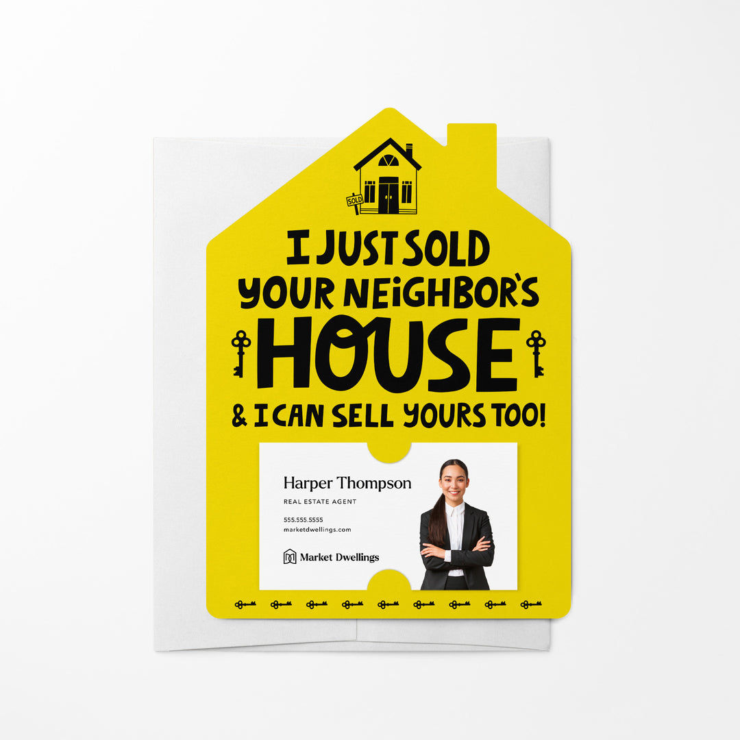 Set of I Just Sold Your Neighbor's House Real Estate Agent Mailers | Envelopes Included | M38-M001 Mailer Market Dwellings LEMON