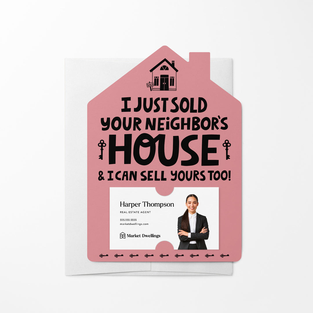 Set of I Just Sold Your Neighbor's House Real Estate Agent Mailers | Envelopes Included | M38-M001 Mailer Market Dwellings LIGHT PINK