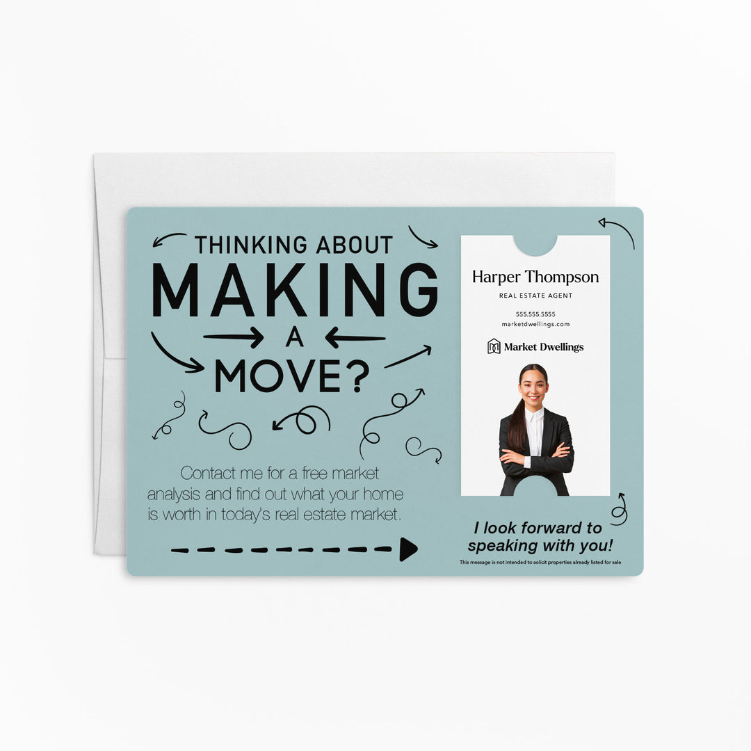 Vertical | Set of "Making a Move Real Estate" Mailer | Envelopes Included | M38-M005 Mailer Market Dwellings LIGHT BLUE