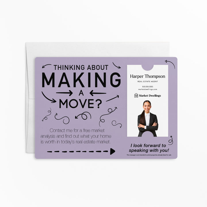 Vertical | Set of "Making a Move Real Estate" Mailer | Envelopes Included | M38-M005 Mailer Market Dwellings LIGHT PURPLE