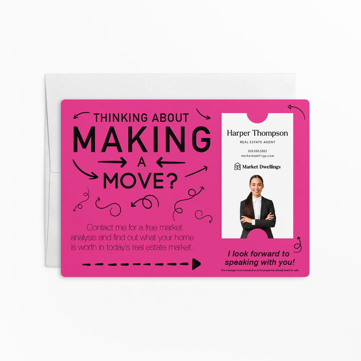 Vertical | Set of "Making a Move Real Estate" Mailer | Envelopes Included | M38-M005 Mailer Market Dwellings RAZZLE BERRY