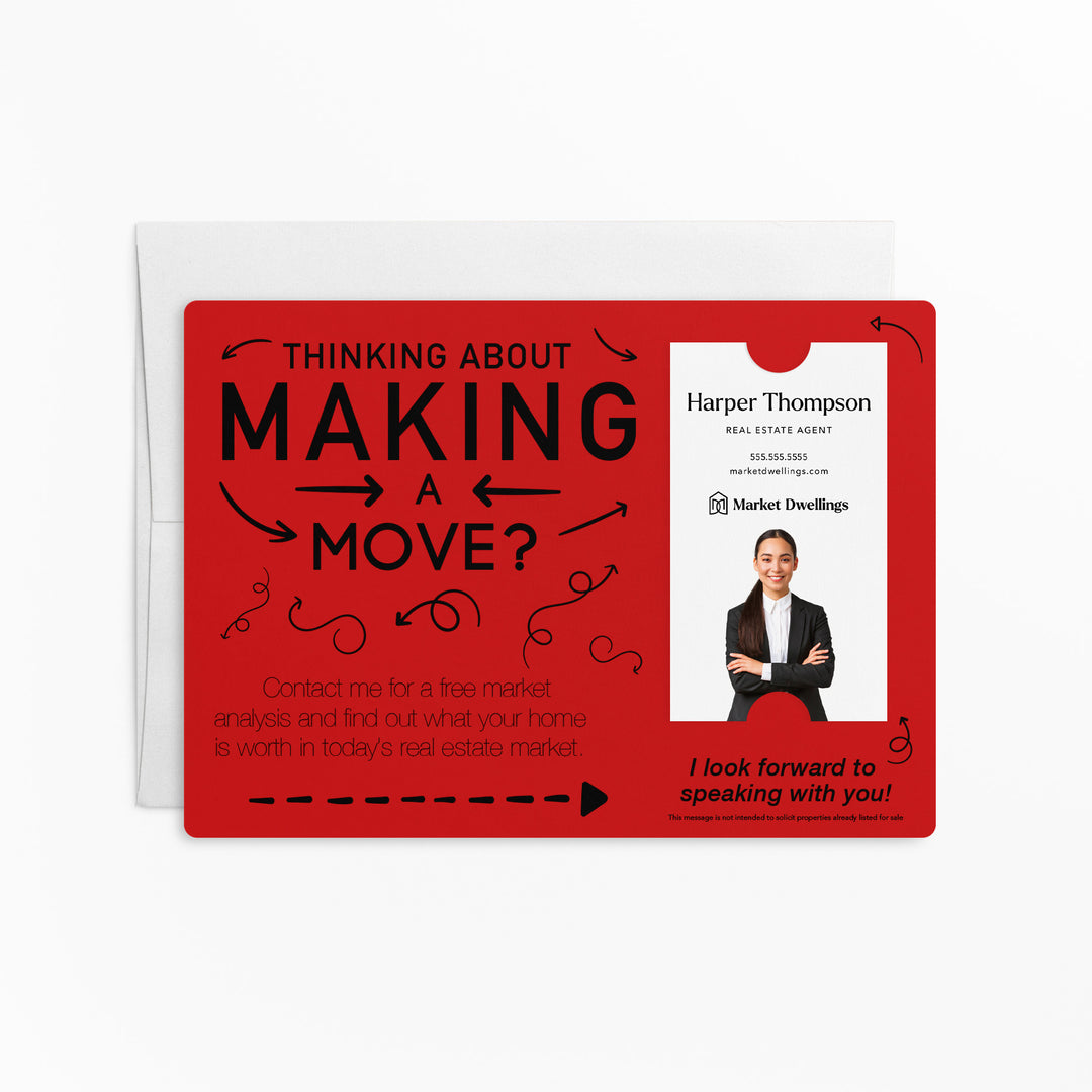 Vertical | Set of "Making a Move Real Estate" Mailer | Envelopes Included | M38-M005 Mailer Market Dwellings SCARLET