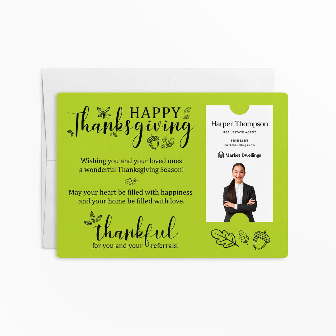 Vertical | Set of "Happy Thanksgiving" Fall Mailer | Envelopes Included | M39-M005 Mailer Market Dwellings GREEN APPLE