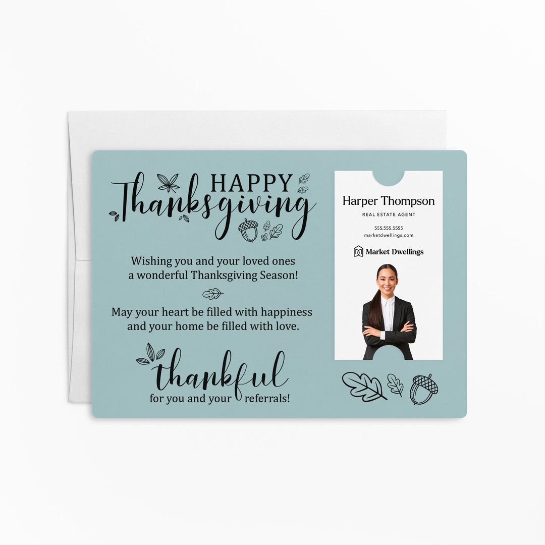 Vertical | Set of "Happy Thanksgiving" Fall Mailer | Envelopes Included | M39-M005 Mailer Market Dwellings LIGHT BLUE