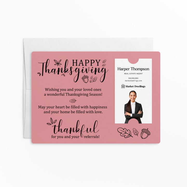 Vertical | Set of "Happy Thanksgiving" Fall Mailer | Envelopes Included | M39-M005 Mailer Market Dwellings LIGHT PINK