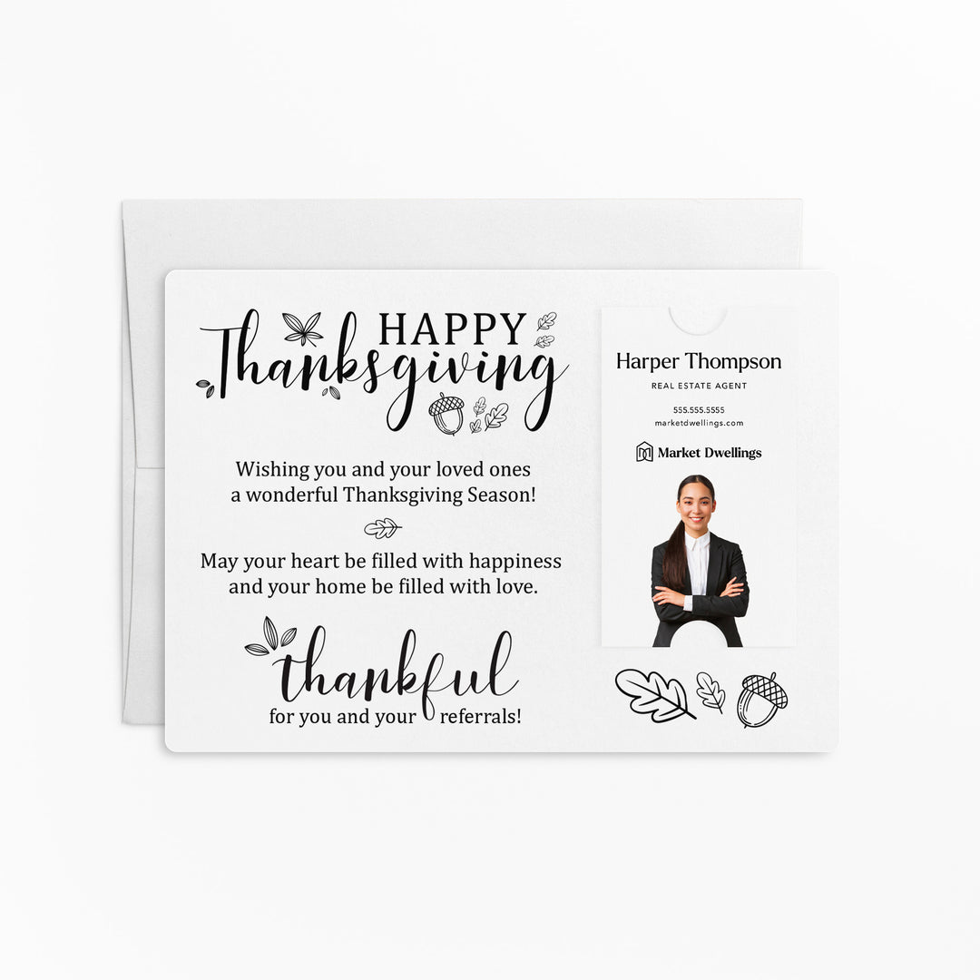 Vertical | Set of "Happy Thanksgiving" Fall Mailer | Envelopes Included | M39-M005 Mailer Market Dwellings WHITE