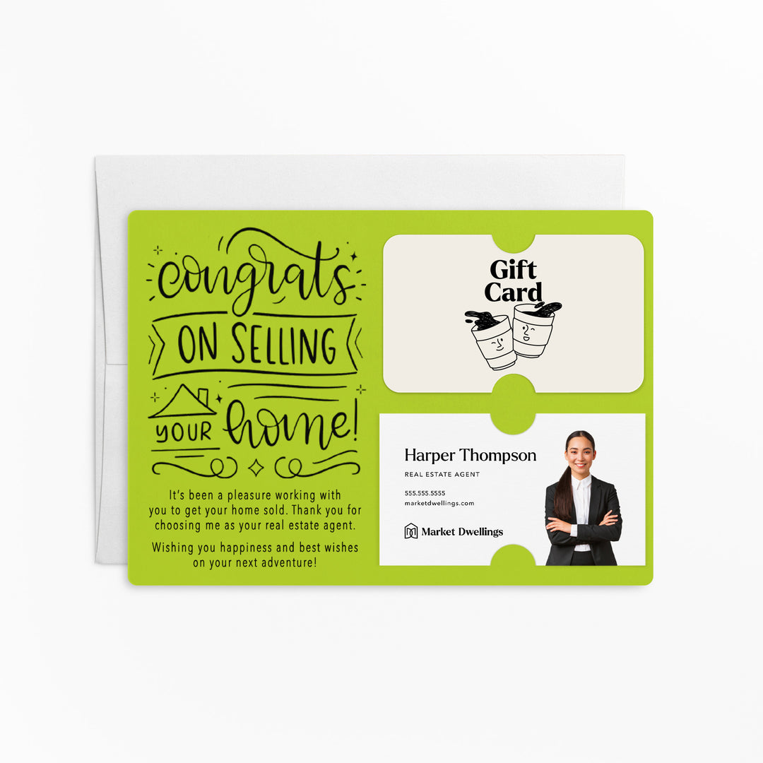 Set of "Congrats on Selling Your Home" Gift Card & Business Card Holder Mailer for Real Estate Agents | Envelopes Included | M39-M008 Mailer Market Dwellings GREEN APPLE