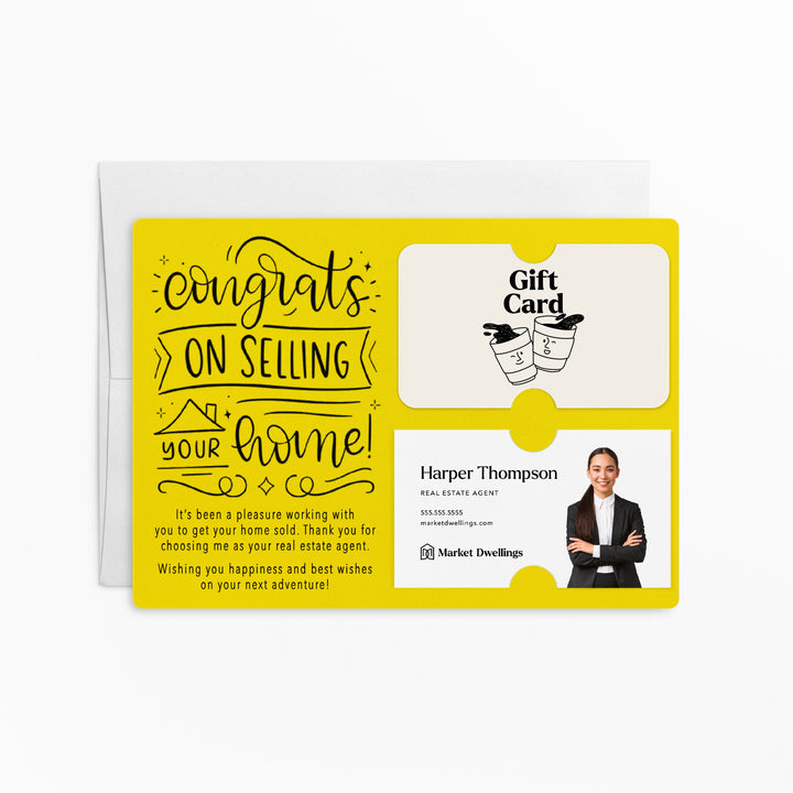 Set of "Congrats on Selling Your Home" Gift Card & Business Card Holder Mailer for Real Estate Agents | Envelopes Included | M39-M008 Mailer Market Dwellings LEMON