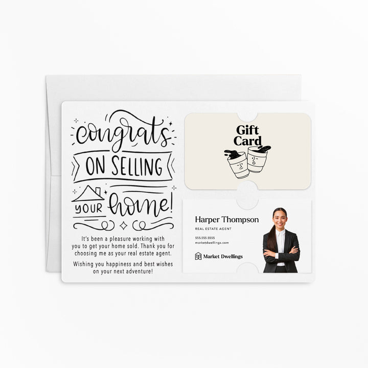 Set of "Congrats on Selling Your Home" Gift Card & Business Card Holder Mailer for Real Estate Agents | Envelopes Included | M39-M008 Mailer Market Dwellings WHITE