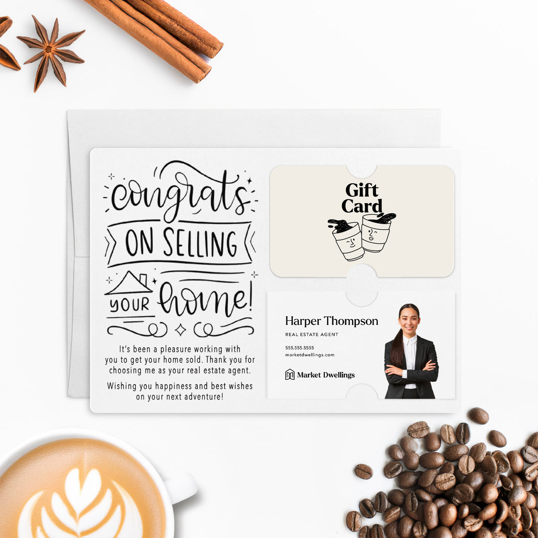 Set of "Congrats on Selling Your Home" Gift Card & Business Card Holder Mailer for Real Estate Agents | Envelopes Included | M39-M008 Mailer Market Dwellings