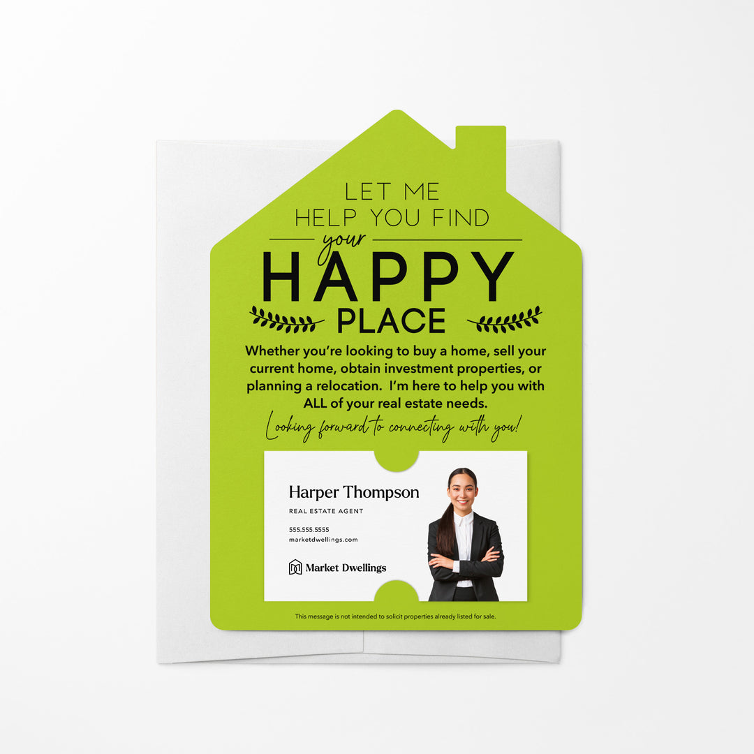 Set of Happy Place Real Estate Mailers | Envelopes Included | M4-M001 Mailer Market Dwellings GREEN APPLE