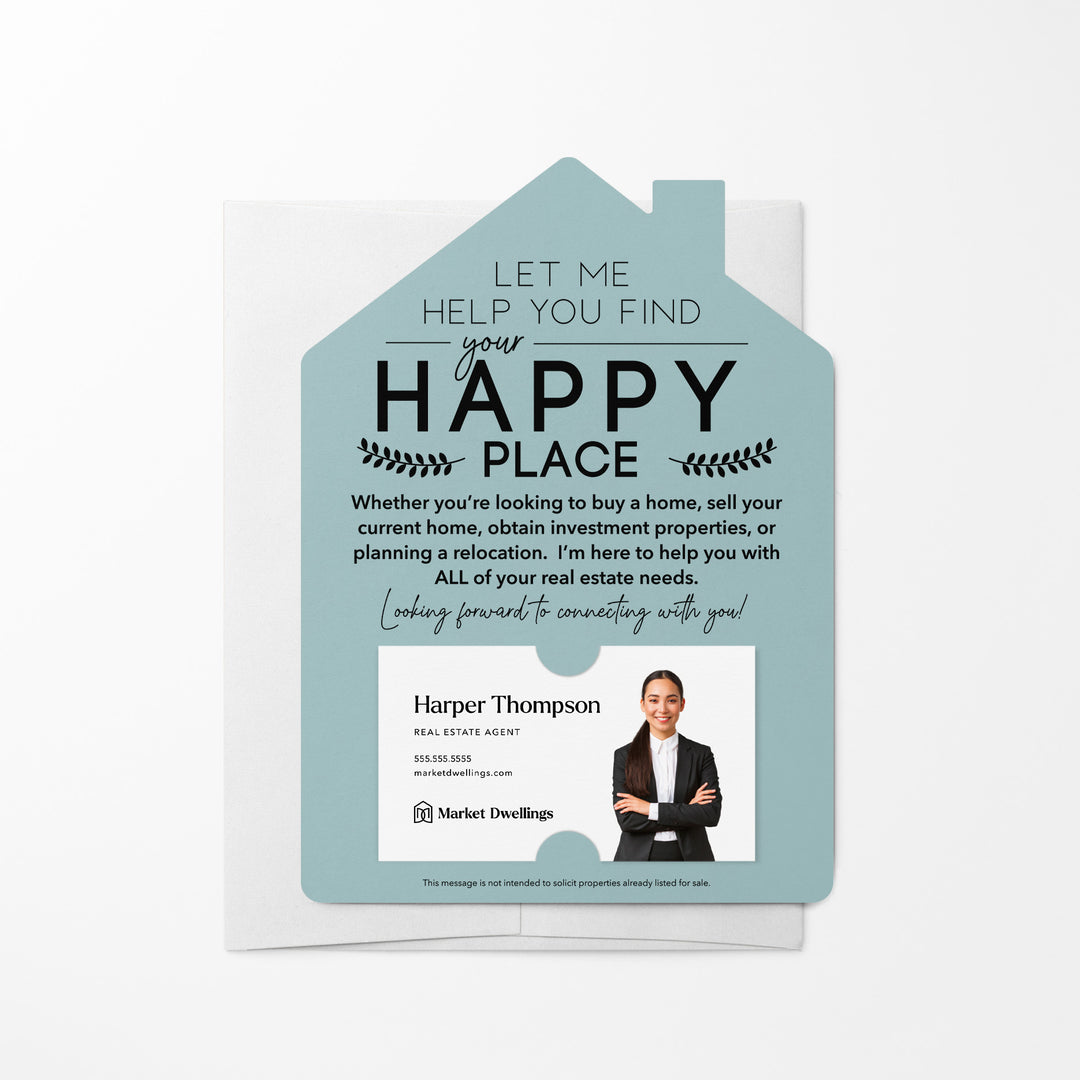 Set of Happy Place Real Estate Mailers | Envelopes Included | M4-M001 Mailer Market Dwellings LIGHT BLUE