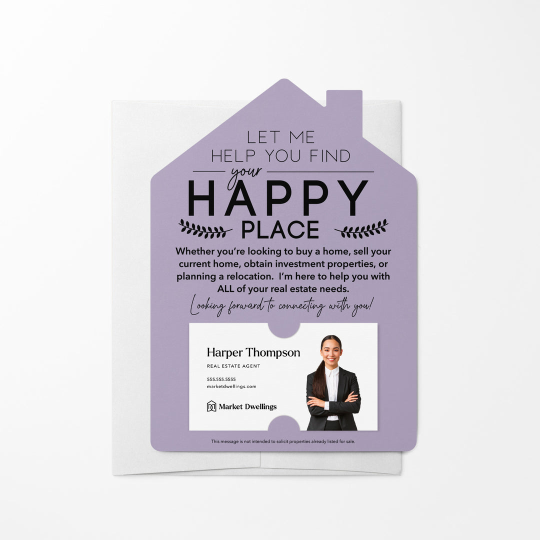 Set of Happy Place Real Estate Mailers | Envelopes Included | M4-M001 Mailer Market Dwellings LIGHT PURPLE